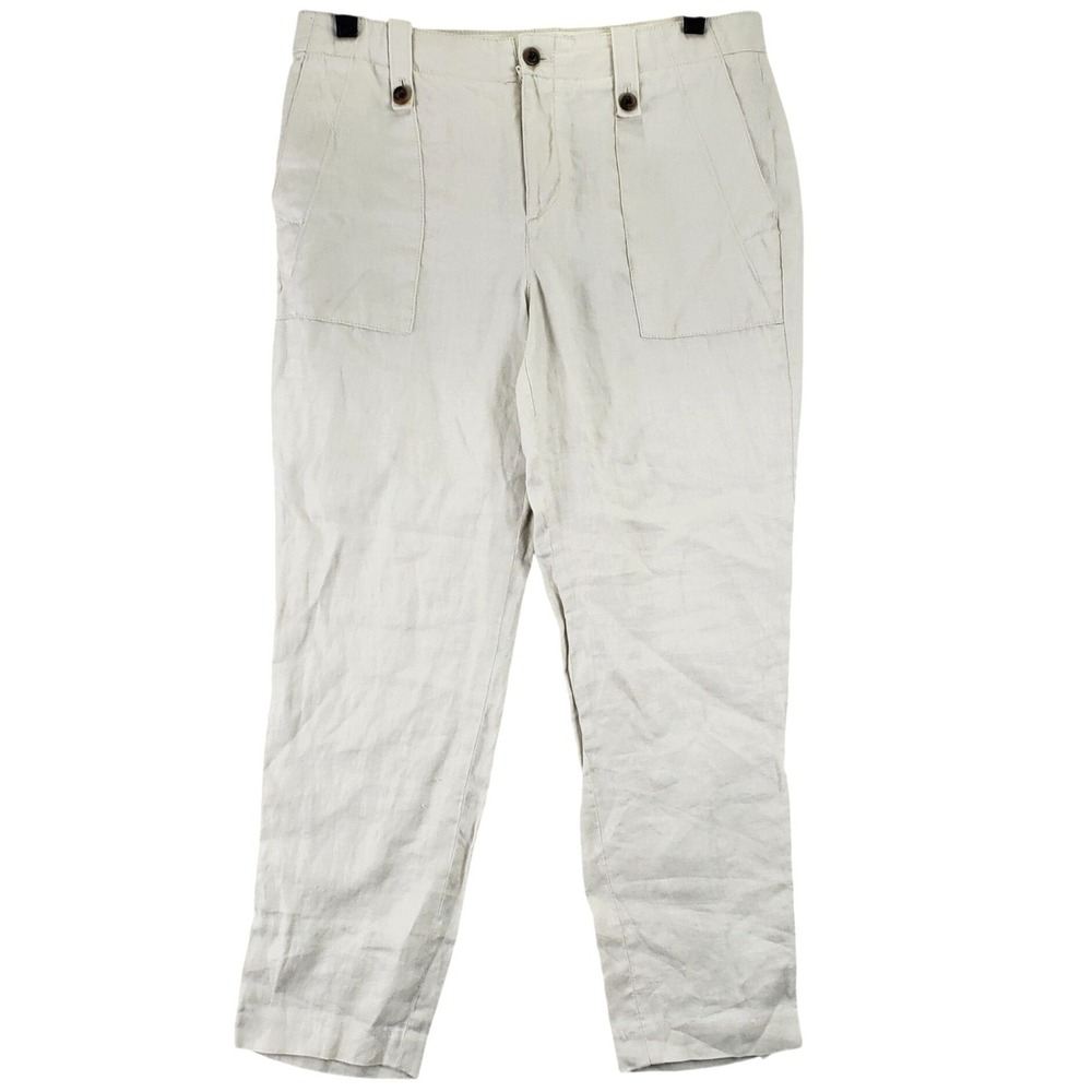J.Crew Linen Pants Womens 4 Beige Straight Leg Coastal Summer Casual Chic